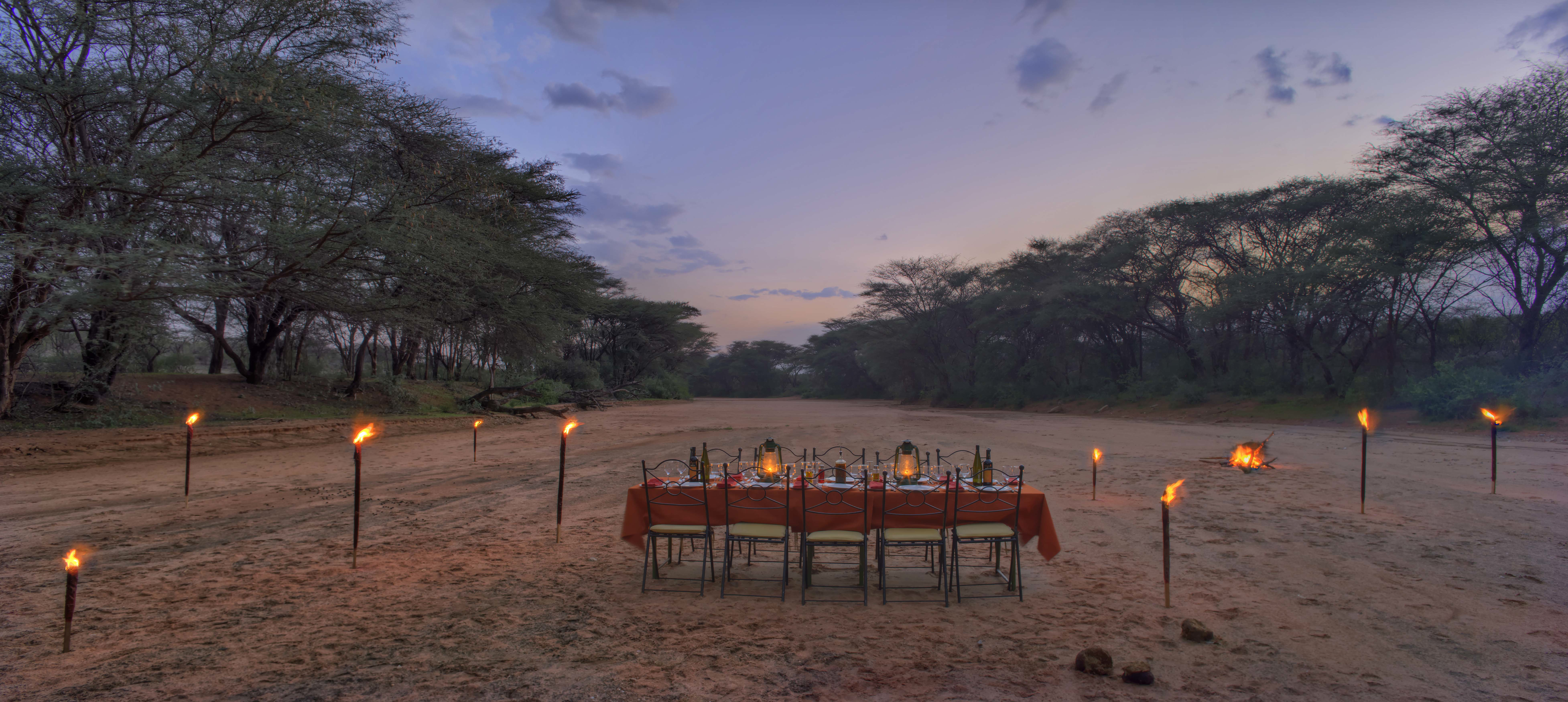 Saruni Samburu Kenya Bush dinner at dusk